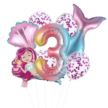 9pcs/masse Havfrue tema fødselsdagsfest Dekoration kids pink lilla Balloner, konfetti 40inch Antal Ballon Til pige havfrue hale