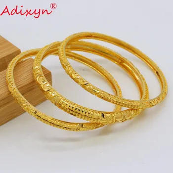 Adixyn 7cm/2,8 tommer Dubai Armbånd Til Kvinder Guld Farve Armbånd Etiopiske/Arabiske/mellemøstlige Part Gaver 3stk Mix N07013