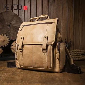 AETOO Læder rygsæk, mænds hoved lag læder med stor kapacitet rygsæk, enkle trendy mode rygsæk