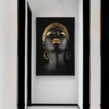 Afrikanske Sexet Kvinde Lærred Kunst Plakater Og Prints i Sort Piger med Gyldne Detaljer Lærred Malerier På Væggen Art Billeder