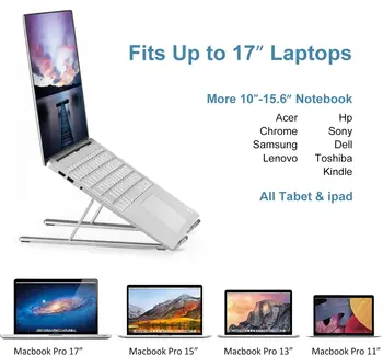 Aluminium justerbar bærbare folde stand til MacBook Air Pro, ipad, HP Lenovo 11-17 tommer