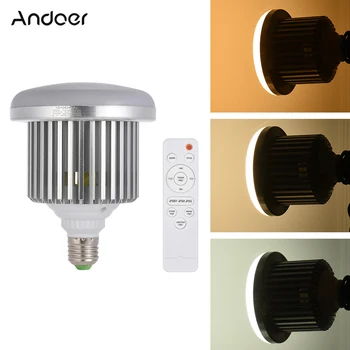 Andoer E27 50W LED Foto Studio Pære Lampe Justerbar Lysstyrke 3200K~5600K w/Fjernbetjening Video Pære AC185-245V