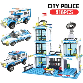 Anti-Terror Politi Station + Politiet Model Byggesten Kompatibel By, Bygning, Teknisk Set Børn Toy Gave