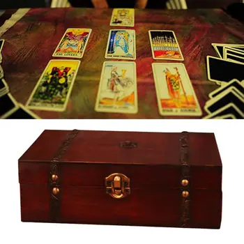 Antik Træ-Treasure Box Board Game opbevaringsboks til Poker Kort Tarot Smykker Smykker og Indretning
