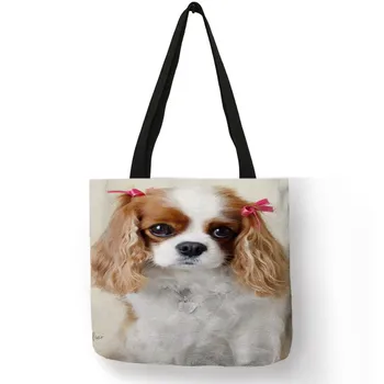 B10027 Genanvendelige Shopping Taske Søde Charles Spaniel Hund Print Tote Håndtasker Til Kvinder, Piger Rejser Skulder Tasker
