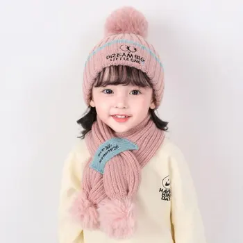 Barn Hat, Tørklæde Kids Kort Plys Beanie Hue Tørklæde Piger Drenge 2020 Vinter Varm Beskyttelse Øre Pom Pom Cap Tørklæder Tilbehør