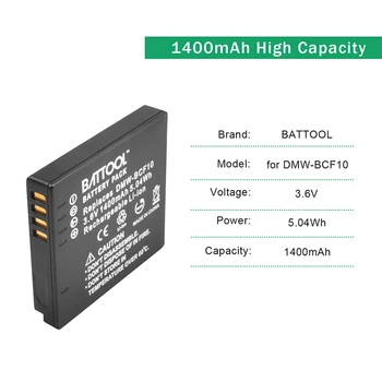 BATTOOL 3stk 1400mAh 5.04 Wh DMW-BCF10E DMW BCF10 Kamera Batteri til Panasonic DMC-FS1 L20 DMC-FX60N DMC-FP8R DMC-FX65N DMC-FS15