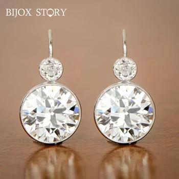 BIJOX HISTORIE luksus charms øreringe med runde zircon sten 925 sterling sølv smykker drop øreringe til kvinder bryllup