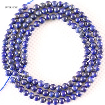 Blå Naturlige Sten Smykker A++3MM Ægte Lapis Lazuli Runde Løse Perler Streng 16