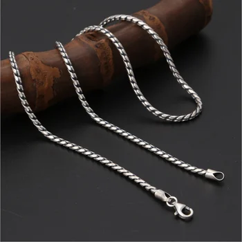BOCAI nye real S925 Rent sølv smykker, mænds og kvinders halskæde retro Thai sølv simpelt vilde twist halskæde kravebenet kæde