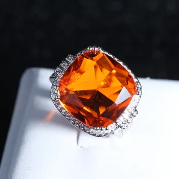 Bohemian Style Square Store Orange Gemstone Ring Mikro-sæt Zircon Ring Ring Party Smykker Engagement Smykker