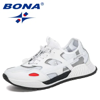 BONA 2020 Ny Stil Handling Læder Mesh løbesko Mænd Walking Sneaker Jogging Fodtøj Mand Masculino Hombre Zapatillas