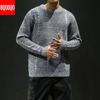 BQODQO Efterår og Vinter Slim Fit Sweater Mandlige Streetwear Strikket Mærke Pullover Tøj Mænd Casual Japansk Trøjer PLUS SIZE NYE