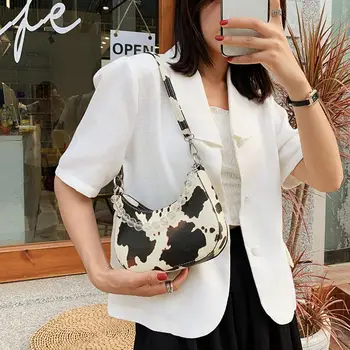 Bærbare Kvinder Akryl Kæde skuldertaske Ko Print PU Håndtasker Lady Mini Pung Mode Udsøgt Shopping Taske