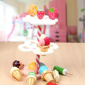 Børnenes Køkken Træ-Simulering Mini Jordbær 3-lag Is Tabel Candy House Spille Pædagogisk Legetøj Gaver til Piger