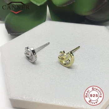 CANNER 925 Sterling Sølv, Mini Zircon Stud Øreringe til Kvinder Mode Øreringe af 925 Silver Moon Star Earings Smykker