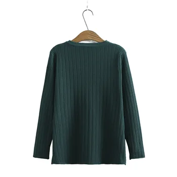 Casual Efteråret Kvinder Sweater Plus Size O-hals Lange Ærmer Strik Sweater KKFY4885