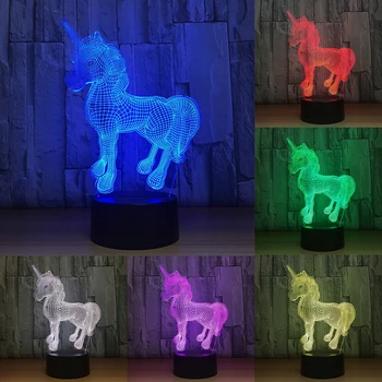 Chaohui Dyr, Kawaii Unicorn 3D LED-LAMPE NAT LYS USB-Lampe Flerfarvet Illusion Akryl Nyhed julebelysning