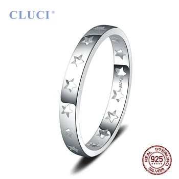 CLUCI Enkel Ægte 925 Sterling Sølv Indgraveret Fem Point Stjerner Finger Ring for Kvinder Casual Fest Smykker Piger Ringe DR1065SB