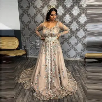 Crystal Marokkanske Kaftan Dubai Aften Kjoler Tyl Saudi-Arabisk Muslim Party Kjoler Skræddersyet Prom Dress