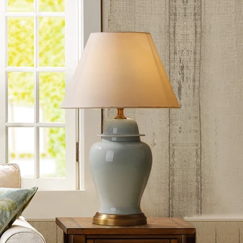 Dansk Keramik Bordlampe Stue, Stort Bord Lampe Enkel Dekorativ Bordlampe Amerikansk Country-Lampe Soveværelse Sengelampe