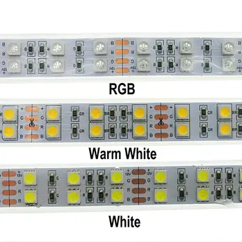 DC12v 120leds/m RGB led strip 5050 5m/reel dobbelt række varm hvid/hvid led bånd lys, Ikke vandtæt