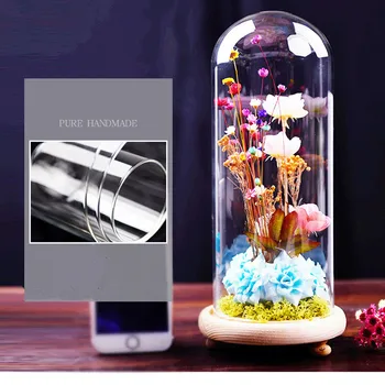 Diameter=7cm 9cm Glas Kuppel Vase boligindretning, Kreative Glas Cover med Tre Ben Log Base Ven Gave Bryllup Dekoration