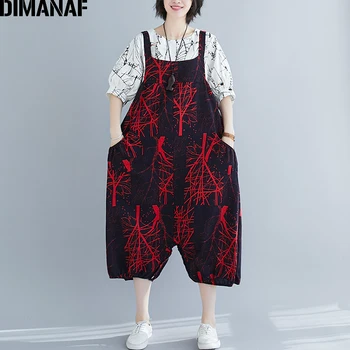 DIMANAF Sommer Plus Size Kvinder Jumpsuits Overalls Lange Bukser, Vintage Bukser med Print Ærmeløs Løs Oversize Kvinde Tøj