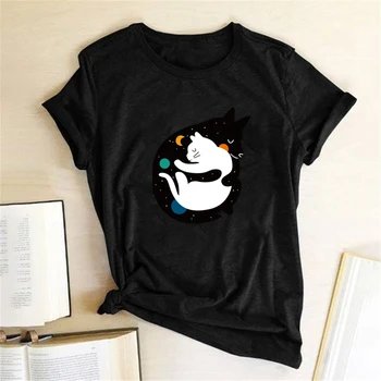 Dog Kramme Katten Print T-shirts, Kvinder Tøj Sommer T-Shirts Kvinder Casual Søde Shirts Grafisk Tshirt Streetwear Mujer Camisetas