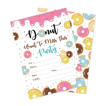 Donuts Part Favoriserer Dekorationer Pink Lugning Invitationer Kort Søde Piger, Fødselsdagsfest, Baby Shower Invitation Festartikler