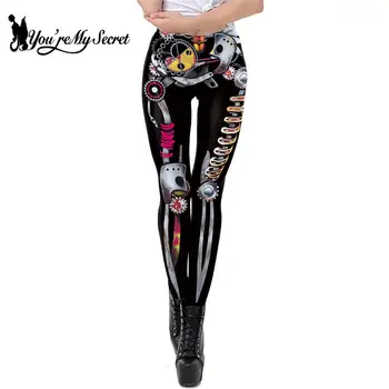 [Du er Min Hemmelig] Klassisk Skelet Leggings Kvinder Steampunk Vintage Gear Leggins Trænings-og Slanke Bukser Halloween Gotiske Leggin