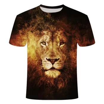 Dyr sjove 3D-lion T-shirt mandlige sommeren 3d-print lion tiger dreng top T-shirt