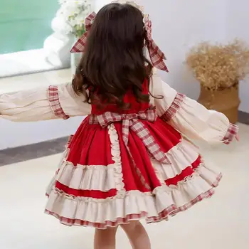Efterår Baby Pige tøj spanske Lolita Princess Dress Bow lace Syning bolden kjole fødselsdag Påske kjole til piger Y3485