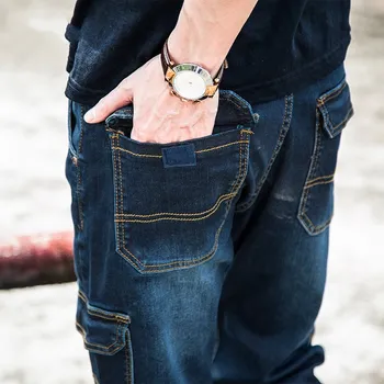 Efterår Og Vinter Jeans Mænd Casual Denim Bukser Multi Pocket Løs Baggy Jeans Straight Overalls Cargo Bukser Plus Størrelse 46 48