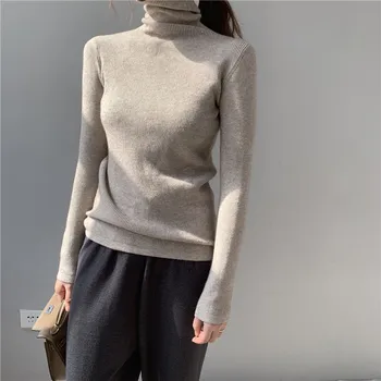 Efterår og Vinter Nye Slanke Rullekrave Bunden Shirt Kvinder Casual Sweater Kvindelige Strik Pullover Toppe NS1804