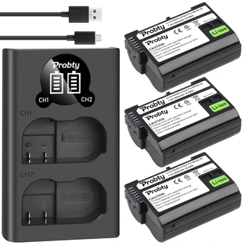 EN-EL15 EL15A Batteri+LED-Dual USB Oplader til Nikon D600 D610 D600E D800 D800E D810 D7000, D7100,Z6, Z7