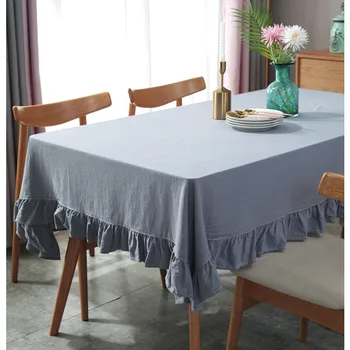 En enkel, Moderne Grå Blå Bomulds dug Med Flouncing Home Decor Tabel Dække For Støvtæt Middag Te Ende Tableclothes 1stk