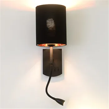 Enkel Moderne Stil Skifte Læse LED-Væg Lys Inventar Roterende Seng væglampe Stof Skygge Væg Sconce Belysning i Hjemmet