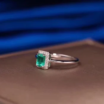 Enkelt design, smaragd ring 4 mm * 6 mm 0.5 ct ægte, naturlig smaragd ring 925 solid silver smaragd ring
