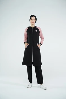 Eofashion Islamiske Sweatwear Lange Ærmer Sport Stil, Der Passer Pulver Farve Med Tøj Capuccio Og Bukser Plus Size Muslimske Kvinder