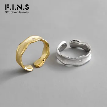 F. I. N. S koreanske S925 Sterling Sølv Ring INS Bølge Børstet med Zircon Ringe til Kvinder, To-toner Sølv 925 Ring Fine Smykker