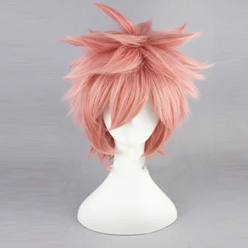 Fairy Tail Natsu Dragneel Paryk 30cm Kort Lige Paryk for Mennesket Kvinder Unisex Cosplay Costume Pink