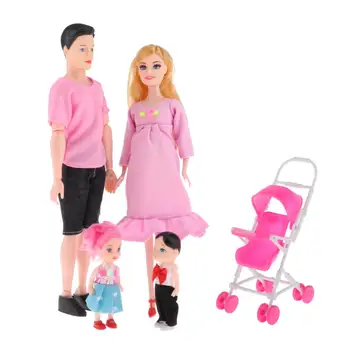 Familie Dukken Far er Gravid, Mor, Datter, Søn, Baby Baby Dukke Klapvogn Tilbehør til Piger Legetøj Pink