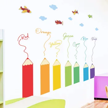 Farverige Blyant Flytbare Baseboard wallstickers til Soveværelset, børneværelset vægdekoration Catoon Fly Decals Kunst Vægmaleri DC8