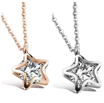 Fem star shape design rejste guld Rustfrit Stål Kvinder Halskæde Vedhæng AAA zircon Charmerende Ferie Gaver