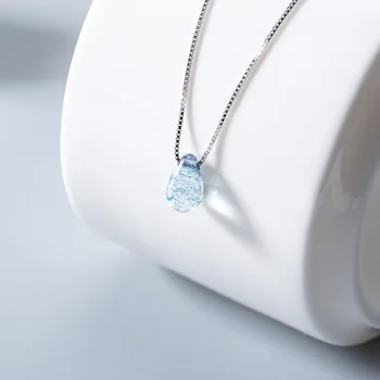 Fengxiaoling Enkel Blå Krystal Dråbe Vand Halskæder & Vedhæng Til Kvinder 925 Sterling Sølv Mode Trend Smykker