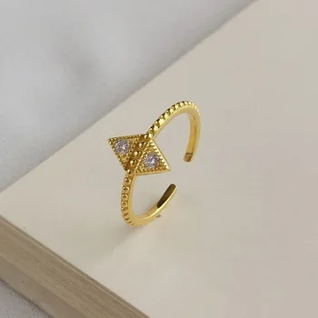 Fengxiaoling Ægte 925 Sterling Sølv Geometriske Mønstre Zircon Trekant Åbne Ringe Til Kvinder I Europæisk Stil, Gyldne Ringe