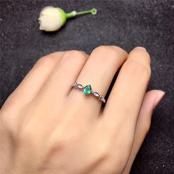 Fine smykker Indlagt naturlige runde smaragd ring i Sterling Sølv, Åben Kvinde justerbar støtte til påvisning