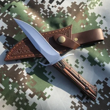 Fixed Blade knife 7CR13MOV Rustfrit Stål Knive Lige Taktiske Jagt Camping Høj Kvalitet EDC Værktøj + Skåret Læder etui