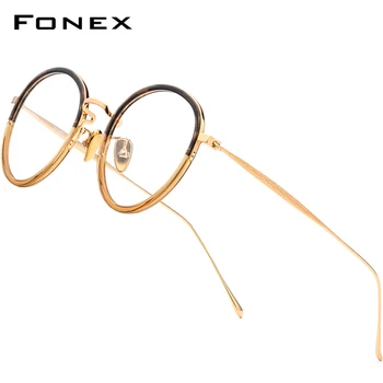 FONEX Titanium Optiske Briller Ramme Kvinder, Mode, Vintage Runde Recept Briller til Mænd Retro Nærsynethed Briller Brillerne 853